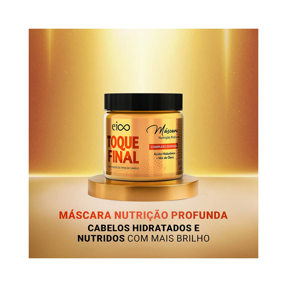 Máscara Capilar Eico Toque Final 500g - pote dourado com fundo degradê dourado