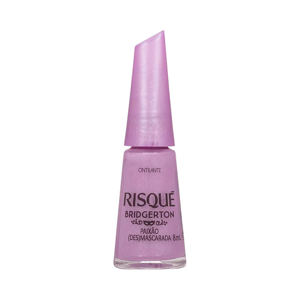 Esmalte Risqué Bridgerton Paixão (Des)Mascarada em fundo branco, tom roxo intenso