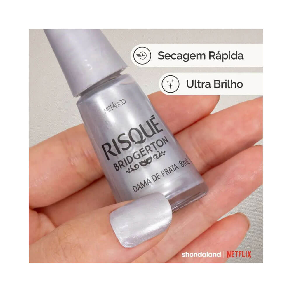 Frasco do esmalte Risqué Bridgerton Dama de Prata em fundo branco