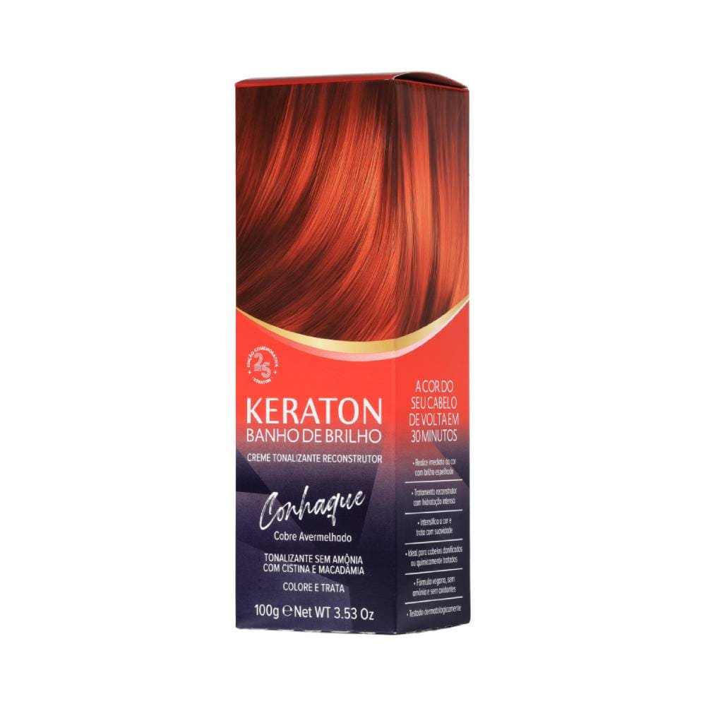 Tonalizante Keraton Banho de Brilho Conhaque - close da textura e brilho nos fios