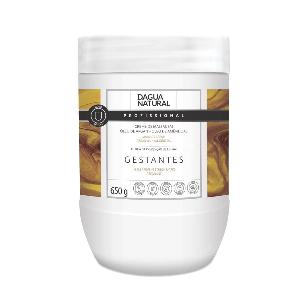 Creme Massagem Corporal D'agua Natural Argan 650g - embalagem branca com rótulo marrom e laranja