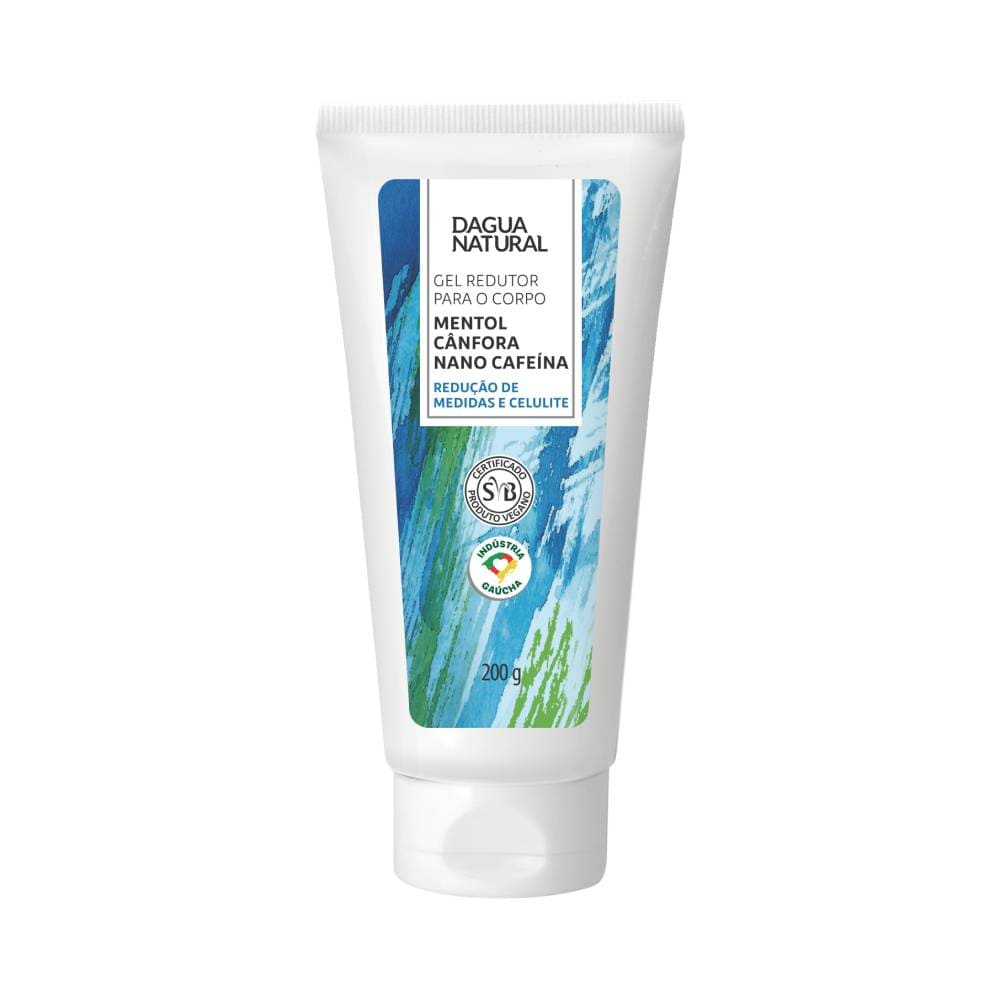 Gel Redutor D'água Natural Cafeína 200g - bisnaga branca com rótulo verde e azul