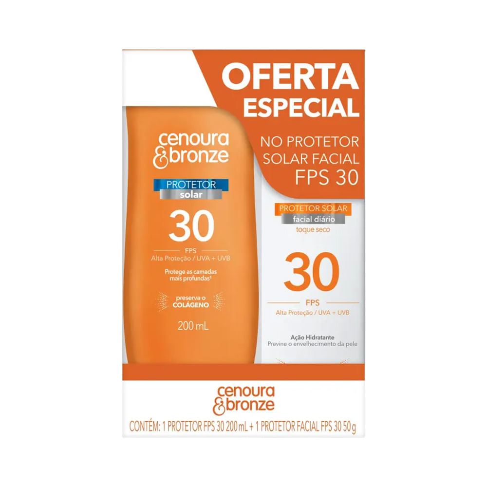 Kit Cenoura & Bronze protetor solar corporal FPS 30 200ml e facial FPS 30 50g