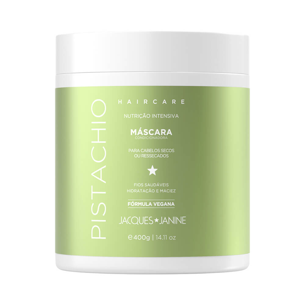 Máscara Capilar Jacques Janine Haircare Pistachio 400g em pote verde pistache com tampa branca