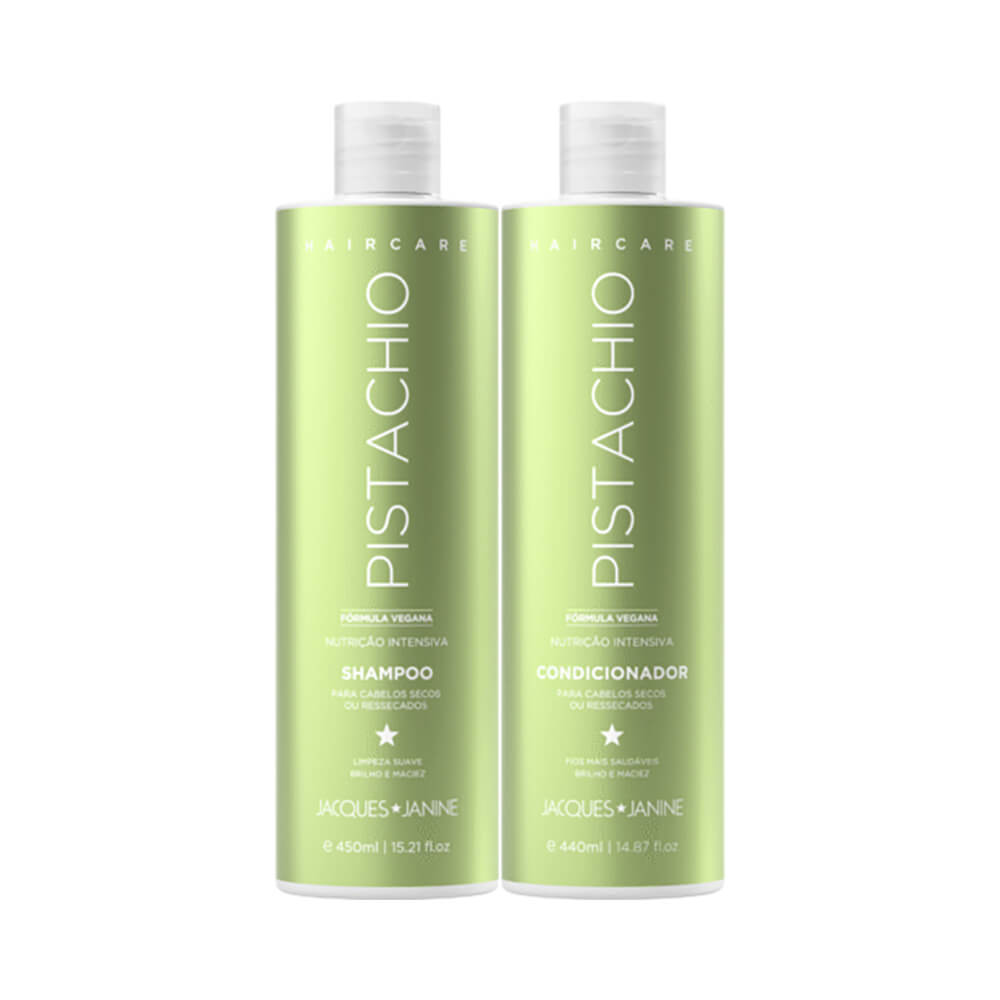 Kit Jacques Janine Shampoo e Condicionador Hair Care Pistachio 890ml com frascos verde pistache