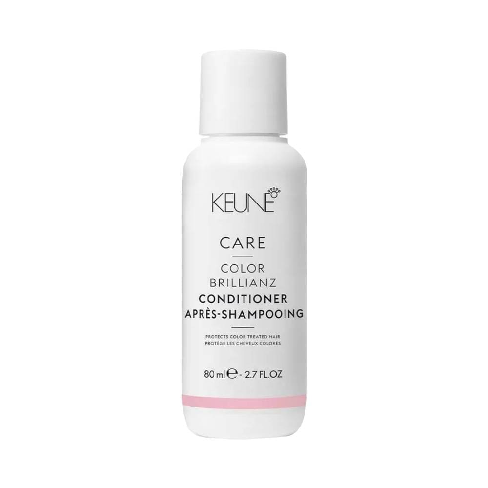 Condicionador Keune Care Color Brillianz 80ml em embalagem branca com detalhes em rosa claro