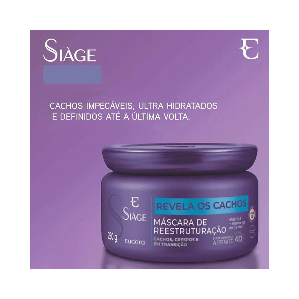 Máscara Capilar Siàge Revela os Cachos embalagem roxa com rótulo azul