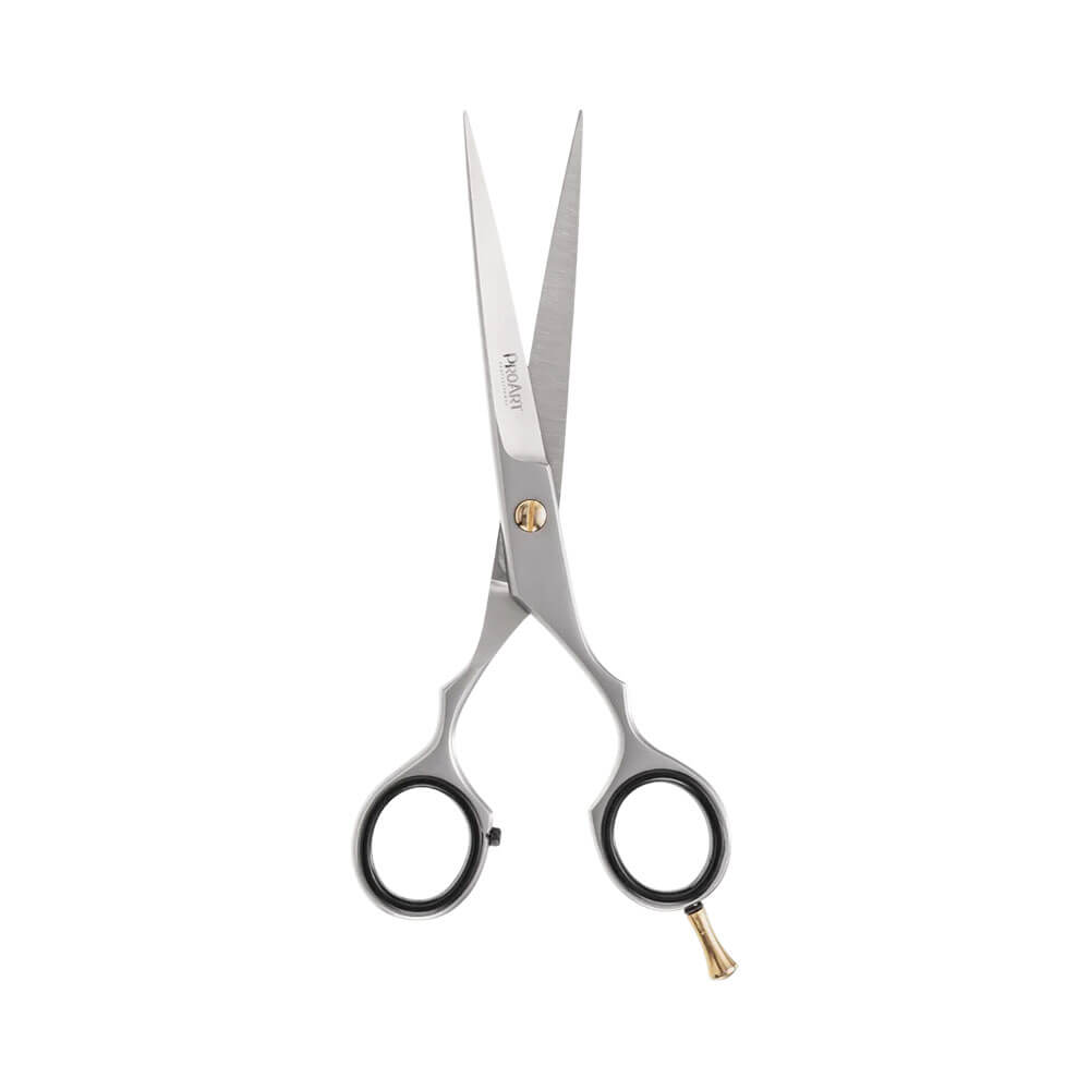 Tesoura Proart Select Line Fio Laser 6 polegadas aberta mostrando design ergonômico e lâminas de aço inoxidável