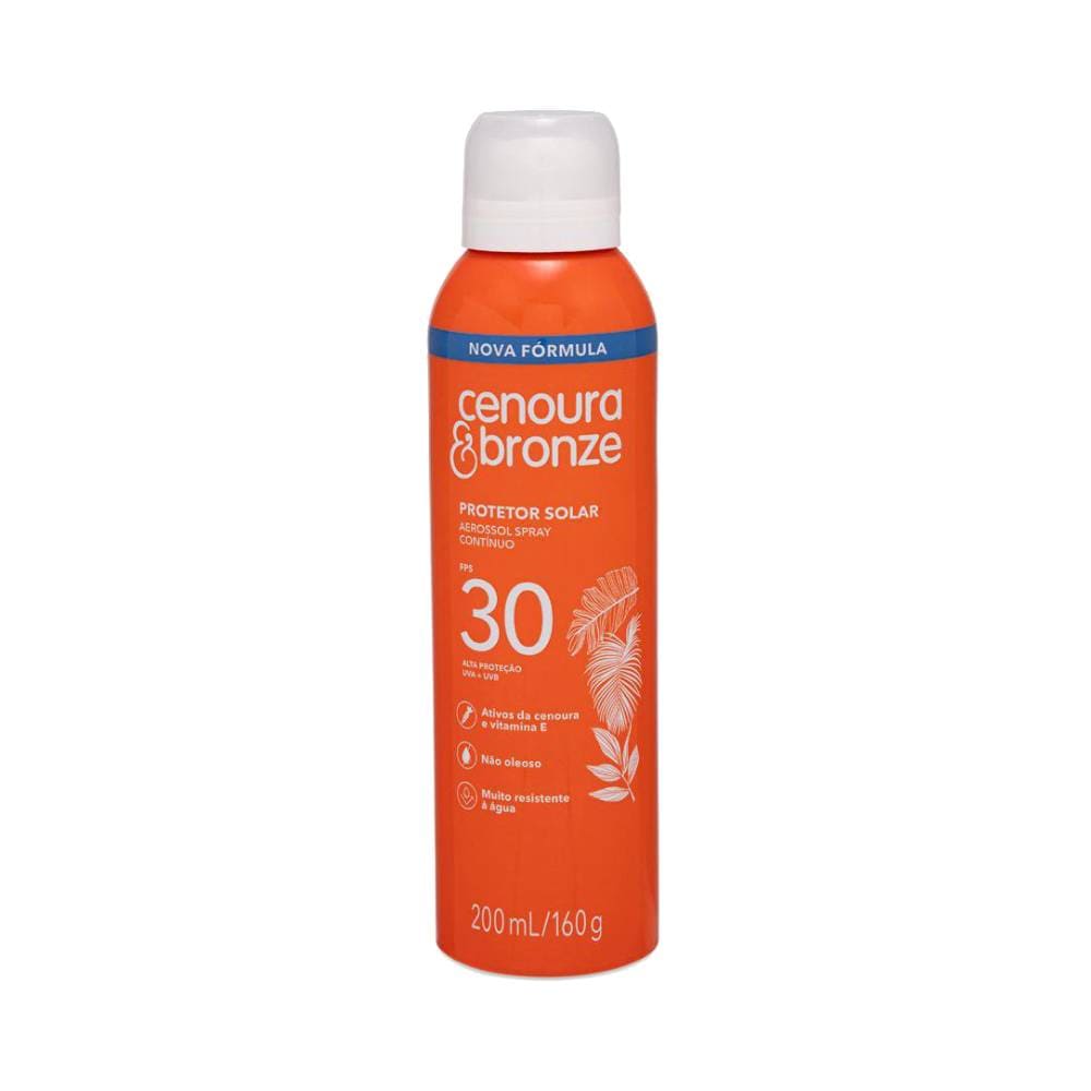 Frasco laranja de protetor solar aerosol Cenoura & Bronze FPS 30 200ml