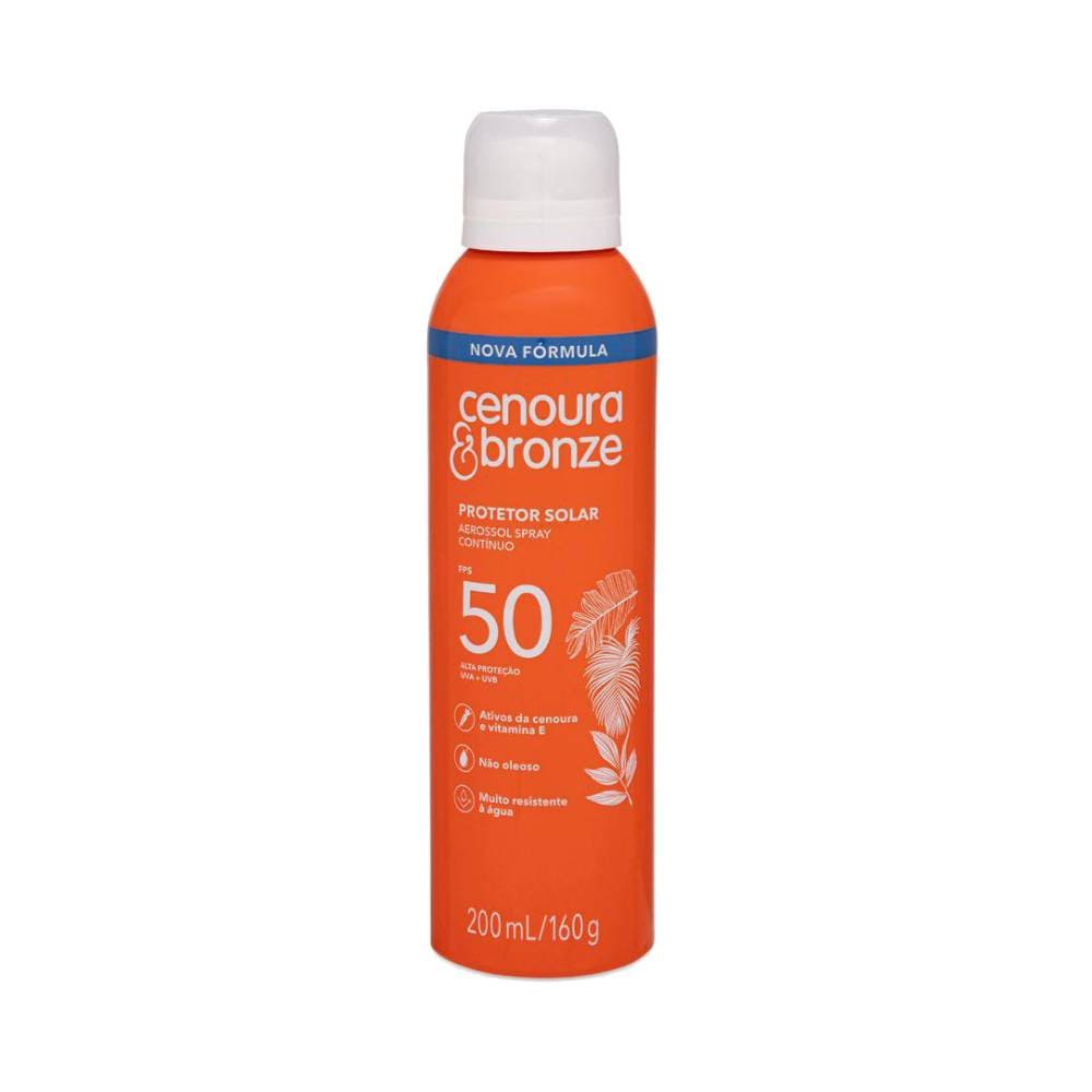 Protetor Solar Aerosol Coty Cenoura & Bronze FPS 50 200ml - embalagem laranja em spray