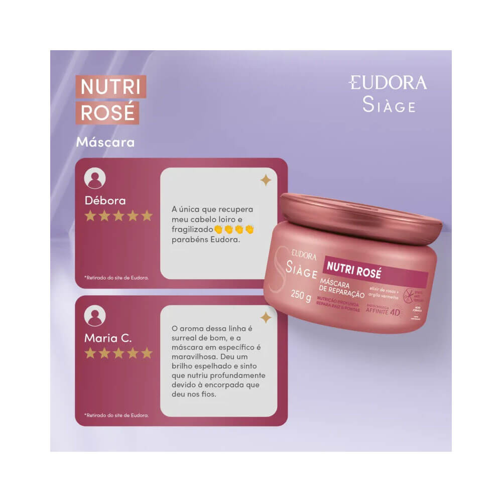 Máscara Capilar Siàge Nutri Rosé 250g com avaliações de clientes