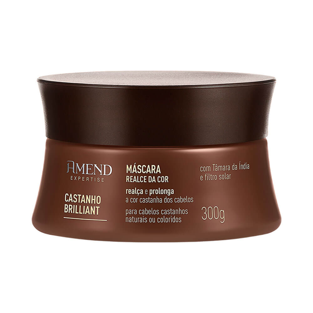 Máscara Capilar Amend Castanho Brilliant 300g com embalagem marrom clara e tampa marrom escura