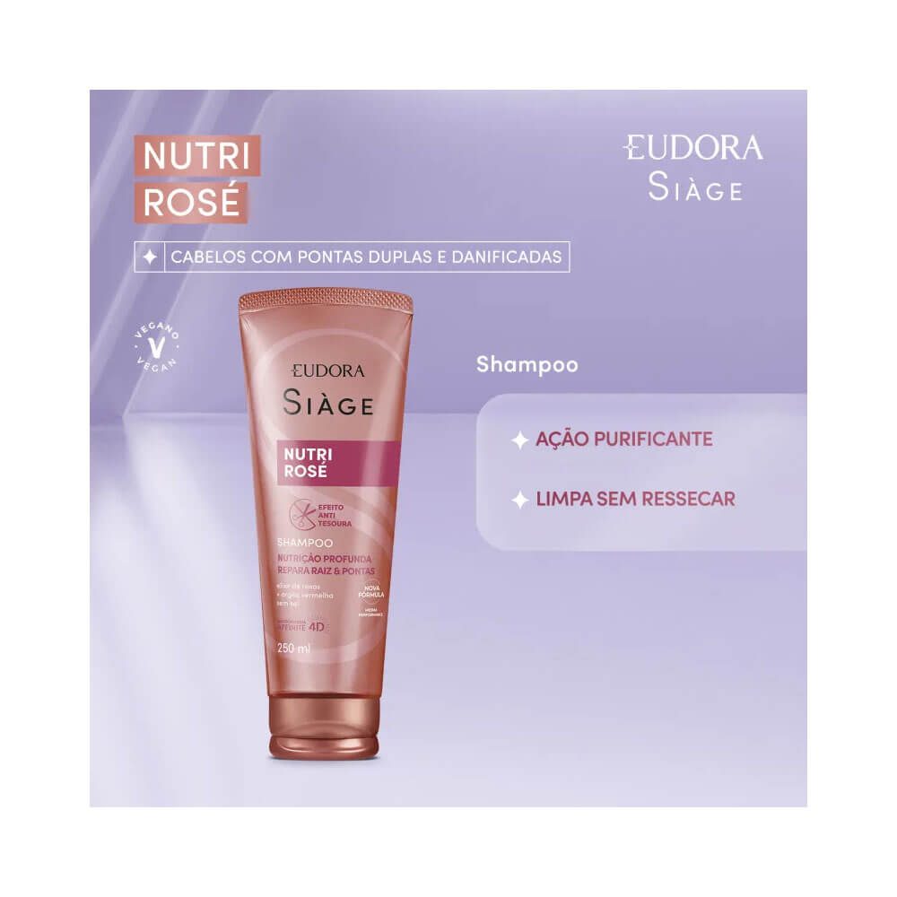 Produto Siàge Nutri Rosé com destaque para ação purificante e limpeza suave
