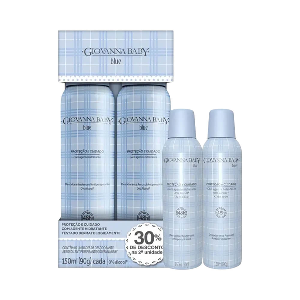 Latas do Kit Desodorante Aerosol Giovanna Baby Blue 90g 2 Unidades fora da embalagem