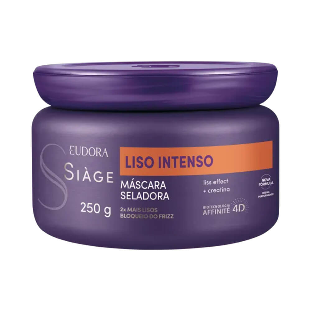 Máscara Siàge Liso Intenso em pote roxo com tampa, 250ml