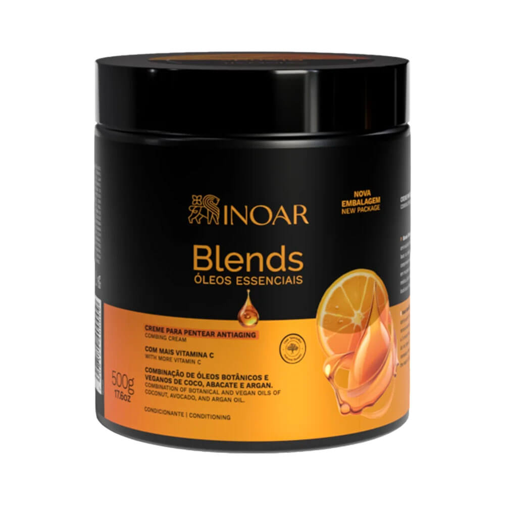 Creme de Pentear Inoar Blends 500g - embalagem preta com detalhes em laranja