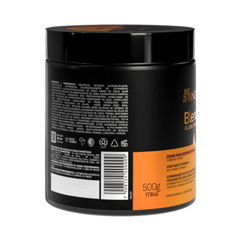 Parte traseira do creme de pentear Inoar Blends 500g mostrando informações do produto