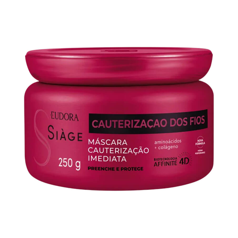 Máscara Siàge Cauterização dos Fios da marca Eudora em pote vermelho com tampa rosqueável