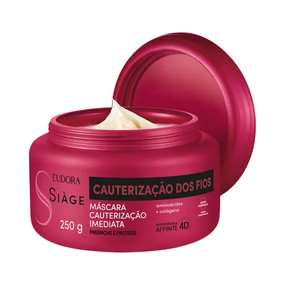Pote aberto da Máscara Siàge Cauterização dos Fios mostrando creme branco