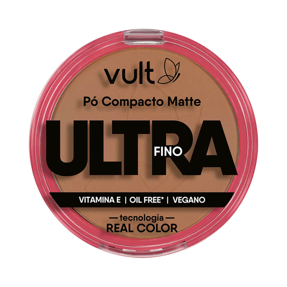 Pó Compacto Vult Ultra Fino Matte V470 embalagem fechada com tampa transparente e borda rosa