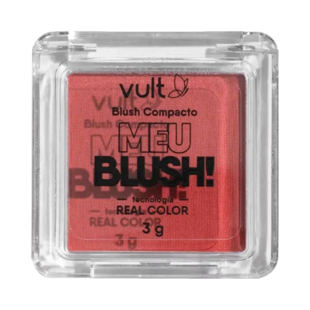 Blush compacto Vult rosa perolado aberto mostrando textura aveludada e brilho perolado