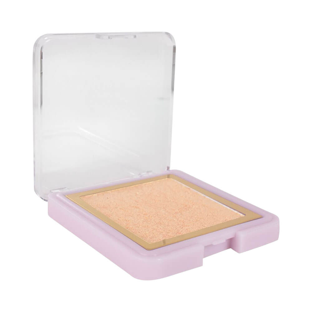 Iluminador Ruby Rose HL50 em embalagem rosa claro com tampa transparente aberta