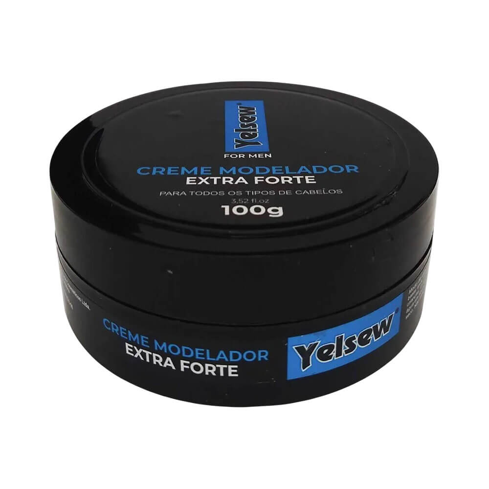 Creme Modelador Yelsew Extra Forte embalagem preta redonda vista de cima com tampa fechada