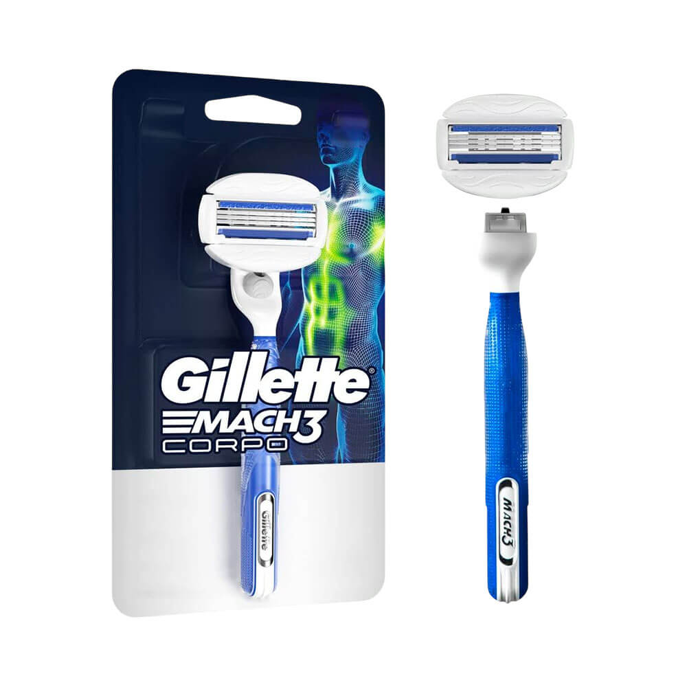 Aparelho de Barbear Gillette Mach3 Corpo fora da embalagem ao lado da embalagem
