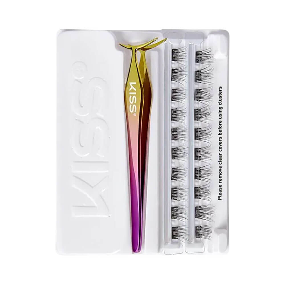 Kit Cílios Kiss New York ImPress aberto com pinça e clusters organizados