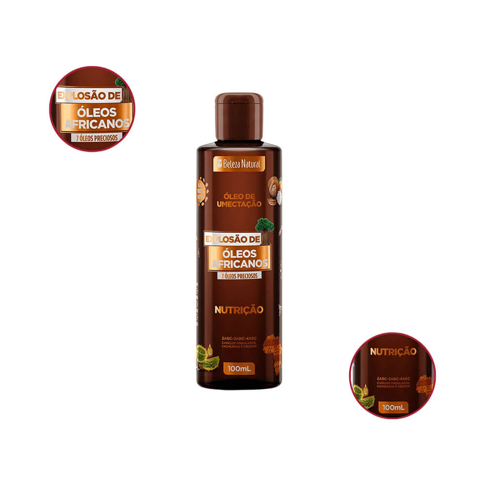 Detalhes do frasco do Óleo de Umectação Beleza Natural Explosão de Óleos Africanos 100ml