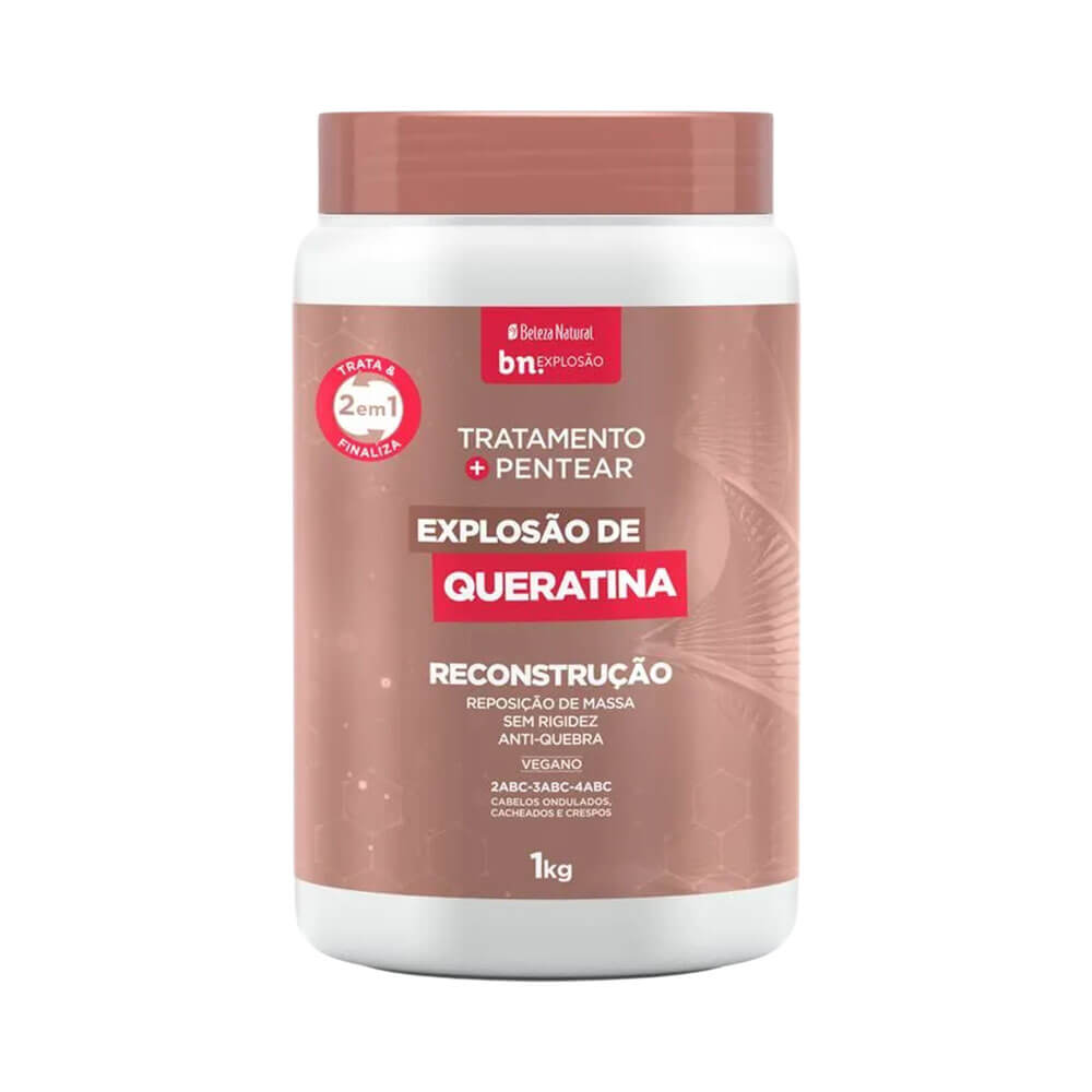Creme de Pentear Beleza Natural Explosão de Queratina 1kg embalagem branca com tampa marrom