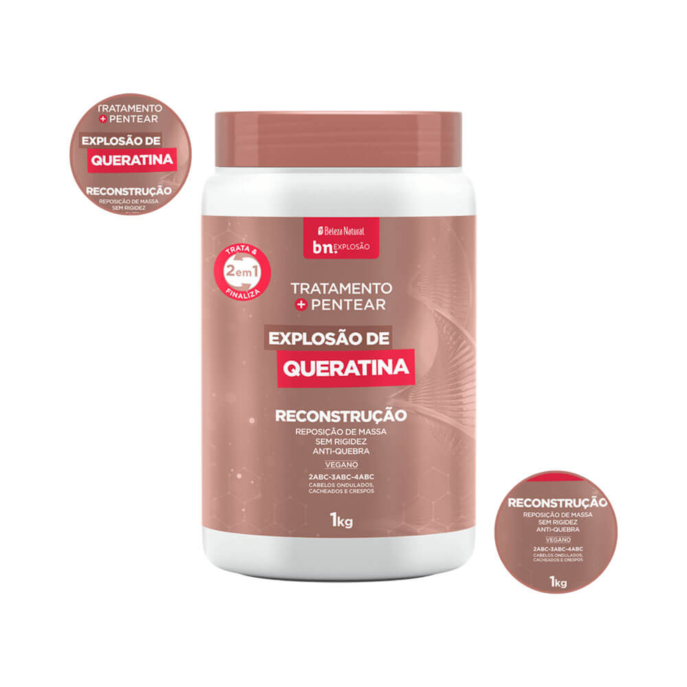 Creme de Pentear Beleza Natural Explosão de Queratina 1kg com selo 2 em 1 finalista