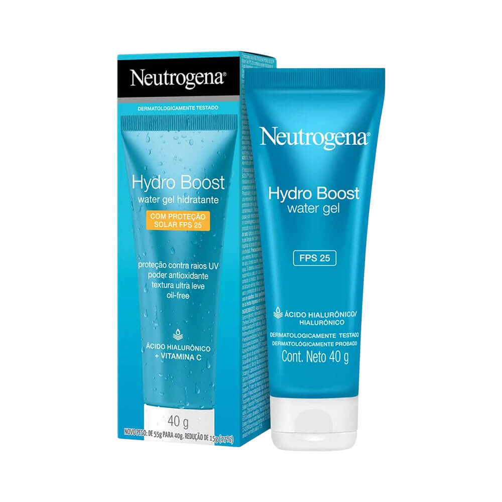 Creme Facial Neutrogena Hydro Boost Water Gel FPS 25 40g com embalagem e tubo lado a lado
