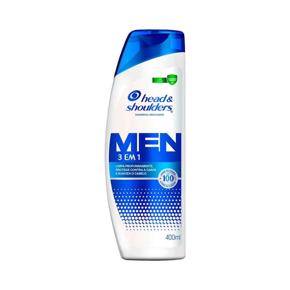 Frontal da embalagem do Shampoo Head & Shoulders Men Anticaspa 3 em 1, 400ml