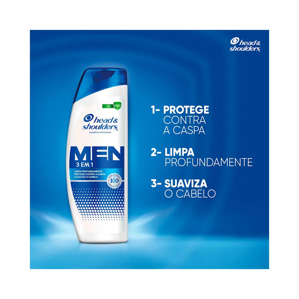 Shampoo Head & Shoulders Men Anticaspa 3 em 1 400ml com fundo azul