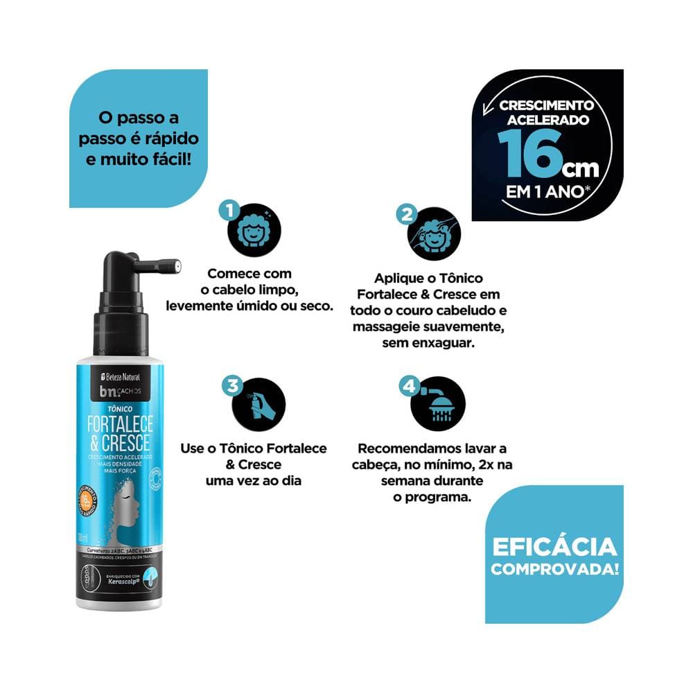 Instruções de uso do Tônico Capilar Beleza Natural Fortalece e Cresce 100ml