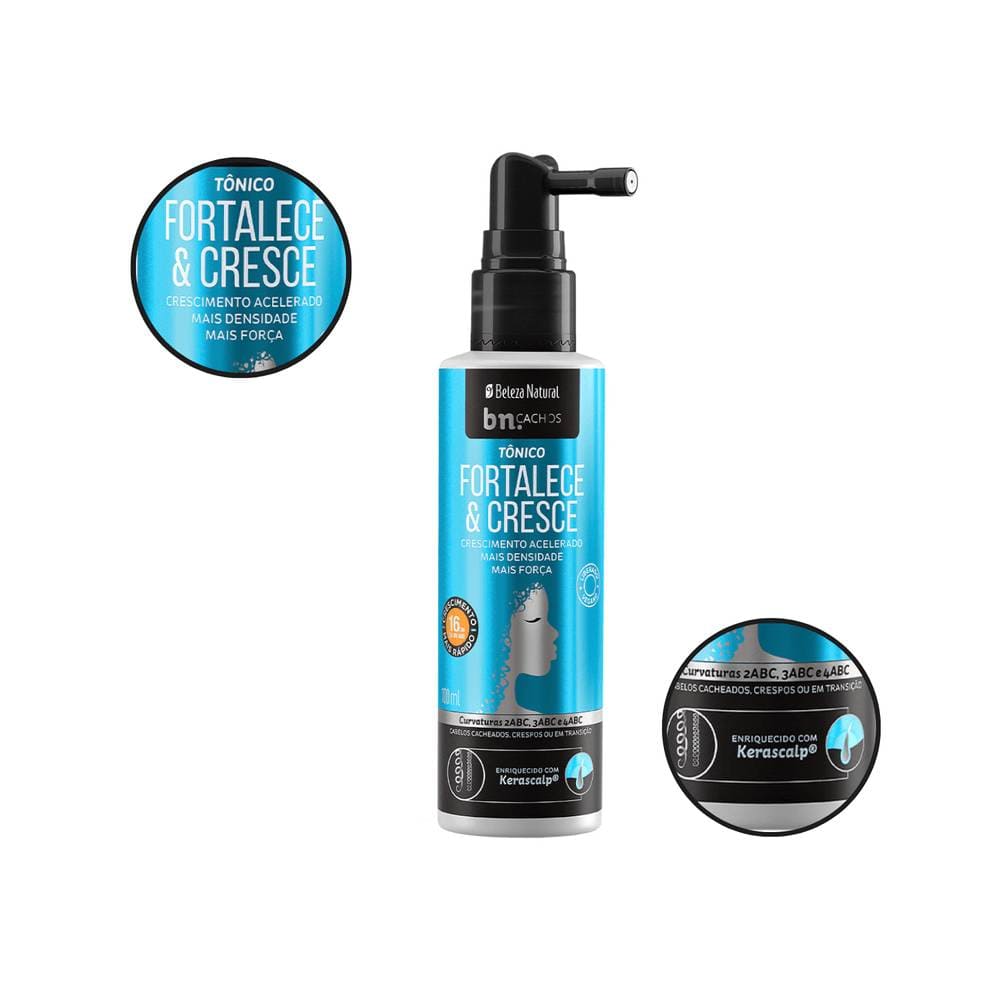 Detalhes do rótulo do Tônico Capilar Beleza Natural Fortalece e Cresce 100ml mostrando selo de eficácia