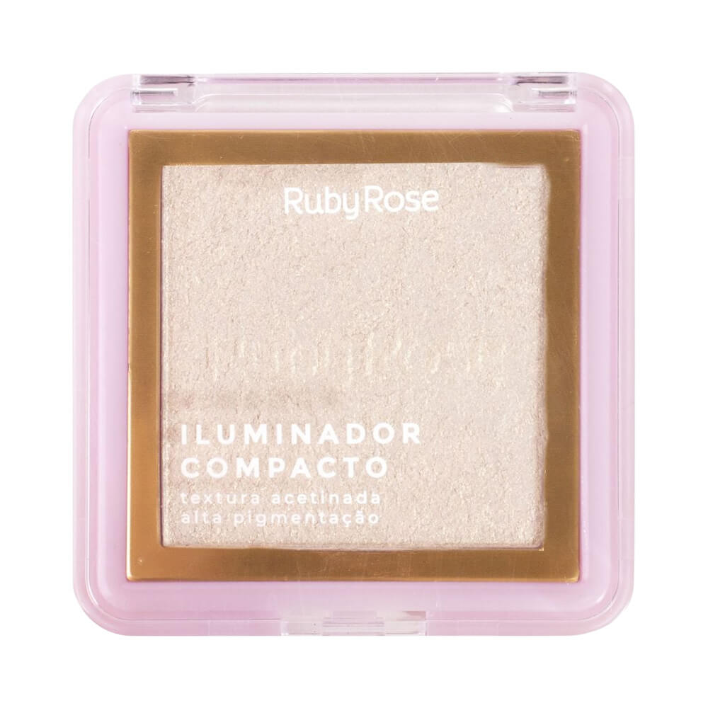 Iluminador compacto Ruby Rose HL70 com embalagem rosa claro e textura acetinada