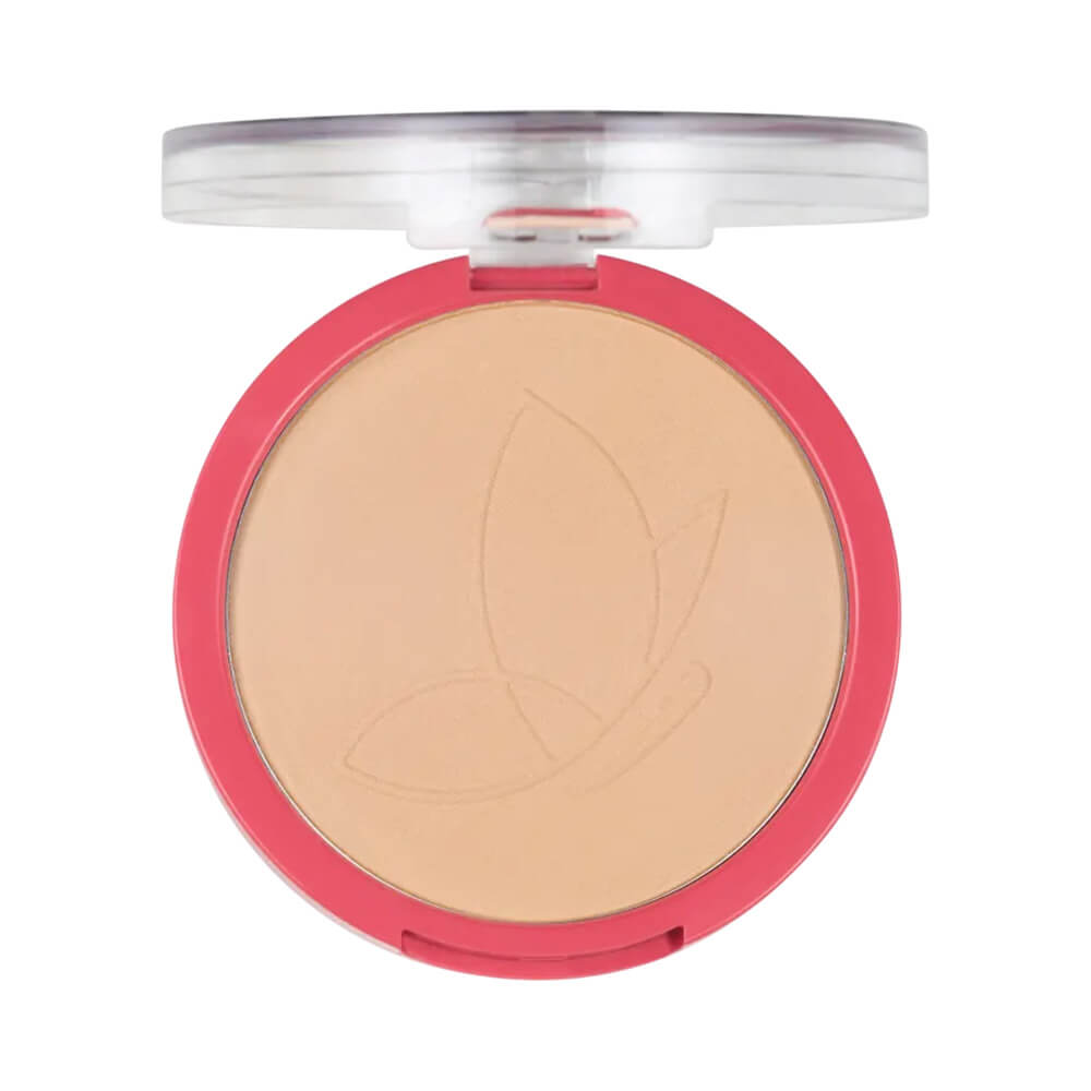 Pó Compacto Vult Ultra Fino Matte V420 aberto vista superior com relevo de borboleta