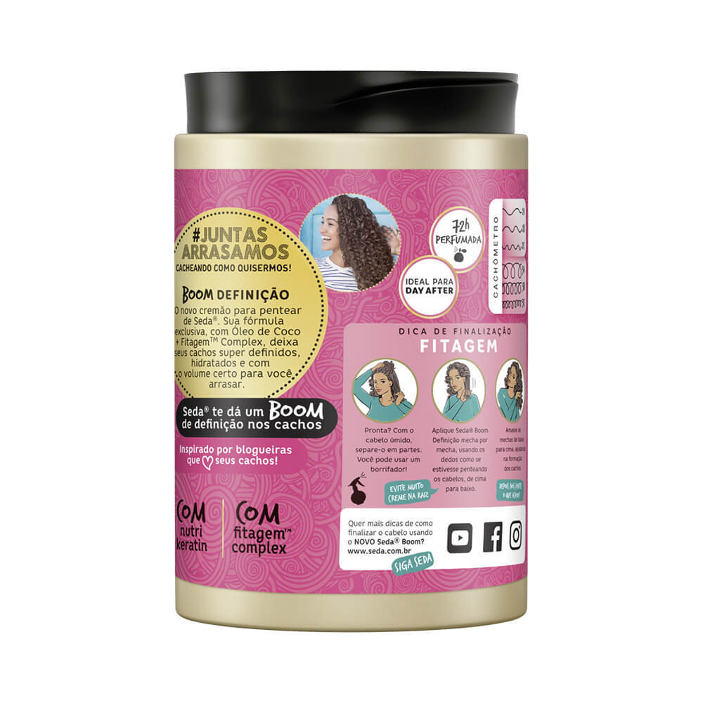 Verso do Creme de Pentear Seda Boom Definição 1kg com informações e instruções de uso