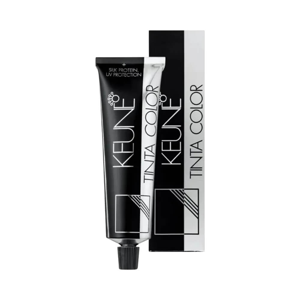 Coloração Keune Tinta Color 1.1 Preto Azulado com embalagem destacando proteína da seda e proteção UV.