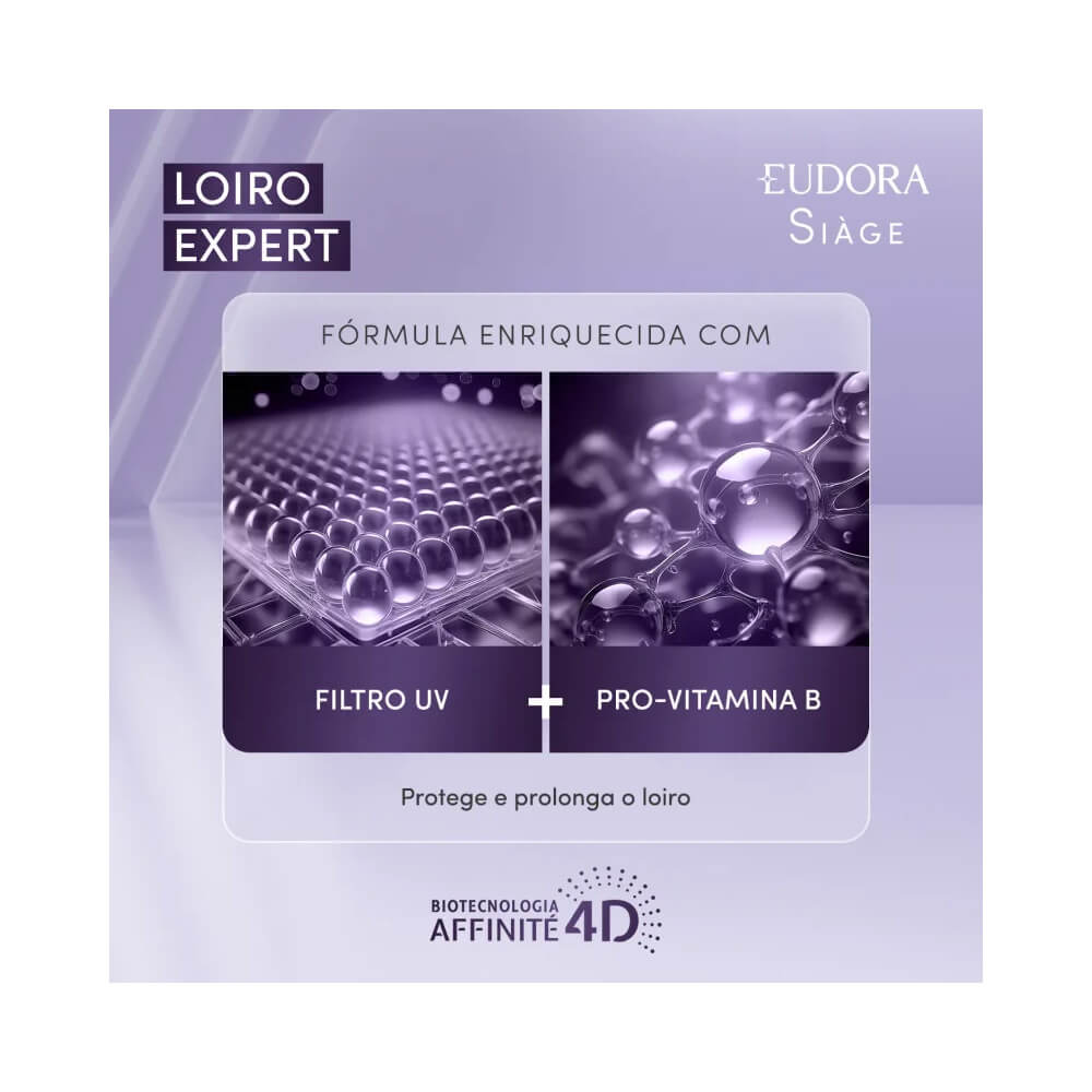 Fórmula do Shampoo Siàge Loiro Expert com filtro UV e pró-vitamina B5