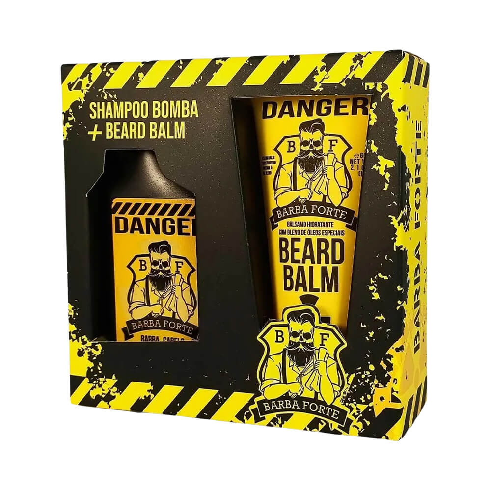 Kit Barba Forte com Shampoo Bomba e Beard Balm Danger Travel Size
