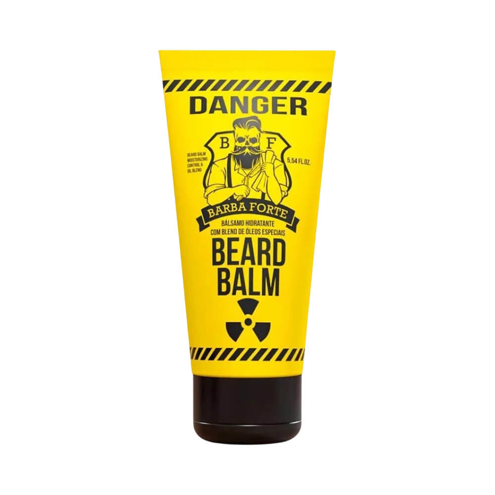 Beard Balm Danger Barba Forte embalagem amarela com tampa preta