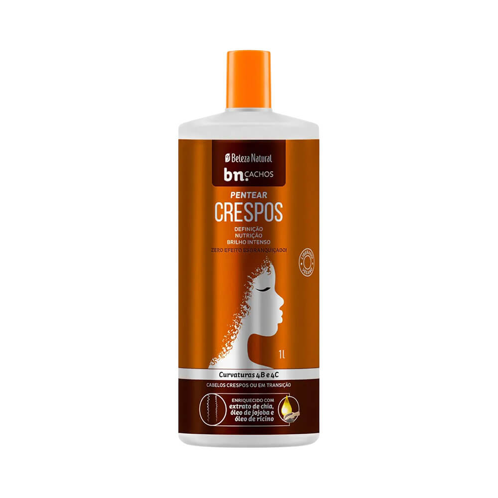 Creme de Pentear Beleza Natural Crespos 1L em embalagem branca com detalhes laranja