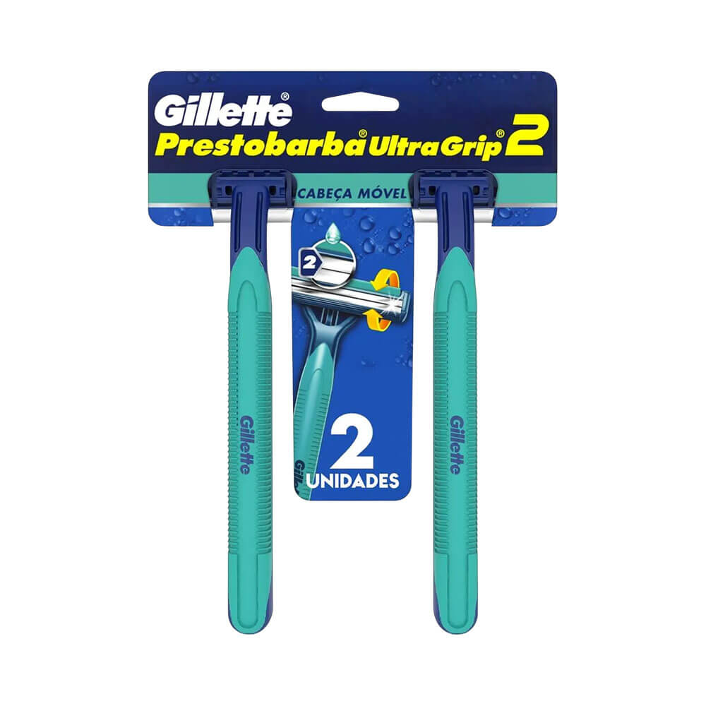 Imagem frontal do Aparelho de Barbear Gillette Prestobarba UltraGrip 2 com duas unidades