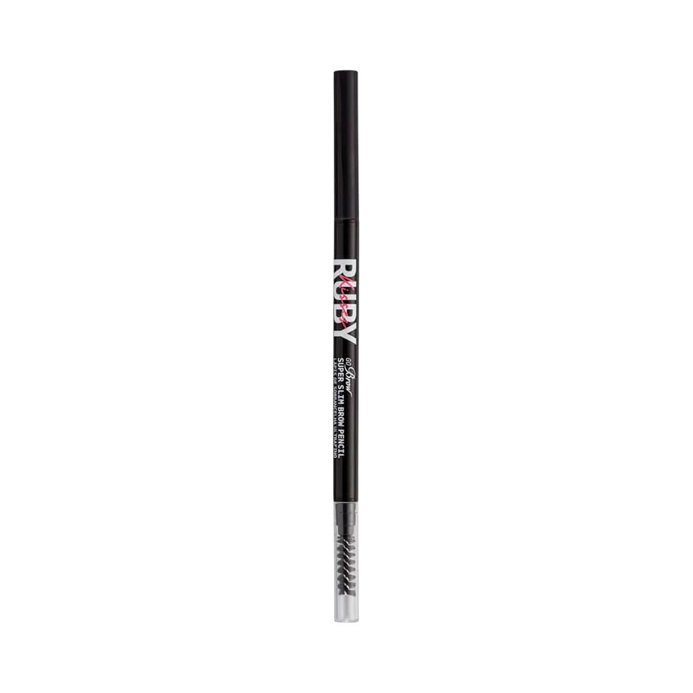 Lápis de sobrancelhas Ruby Kisses Go Brow Ultrafino Black Brown com corpo preto e escovinha integrada