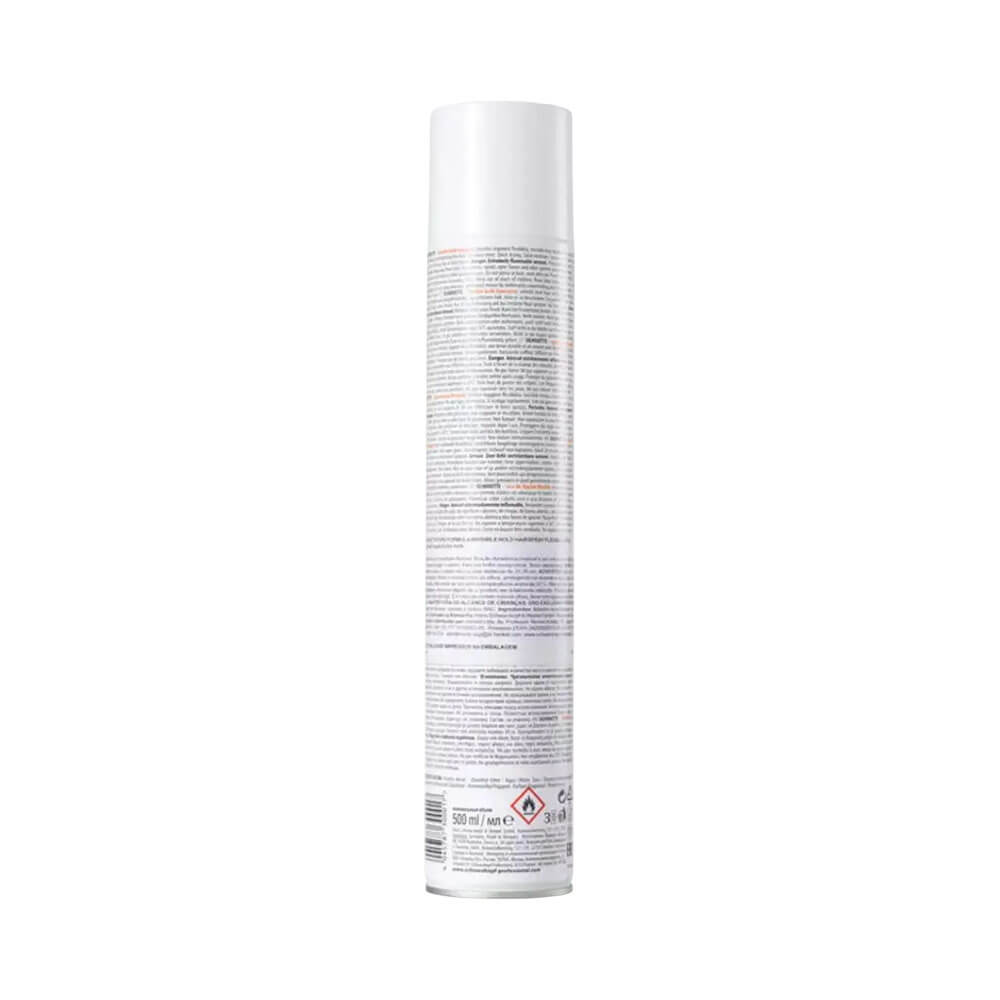 Verso do Spray Fixador Schwarzkopf Silhouette Flexível White 500ml com instruções e informações técnicas