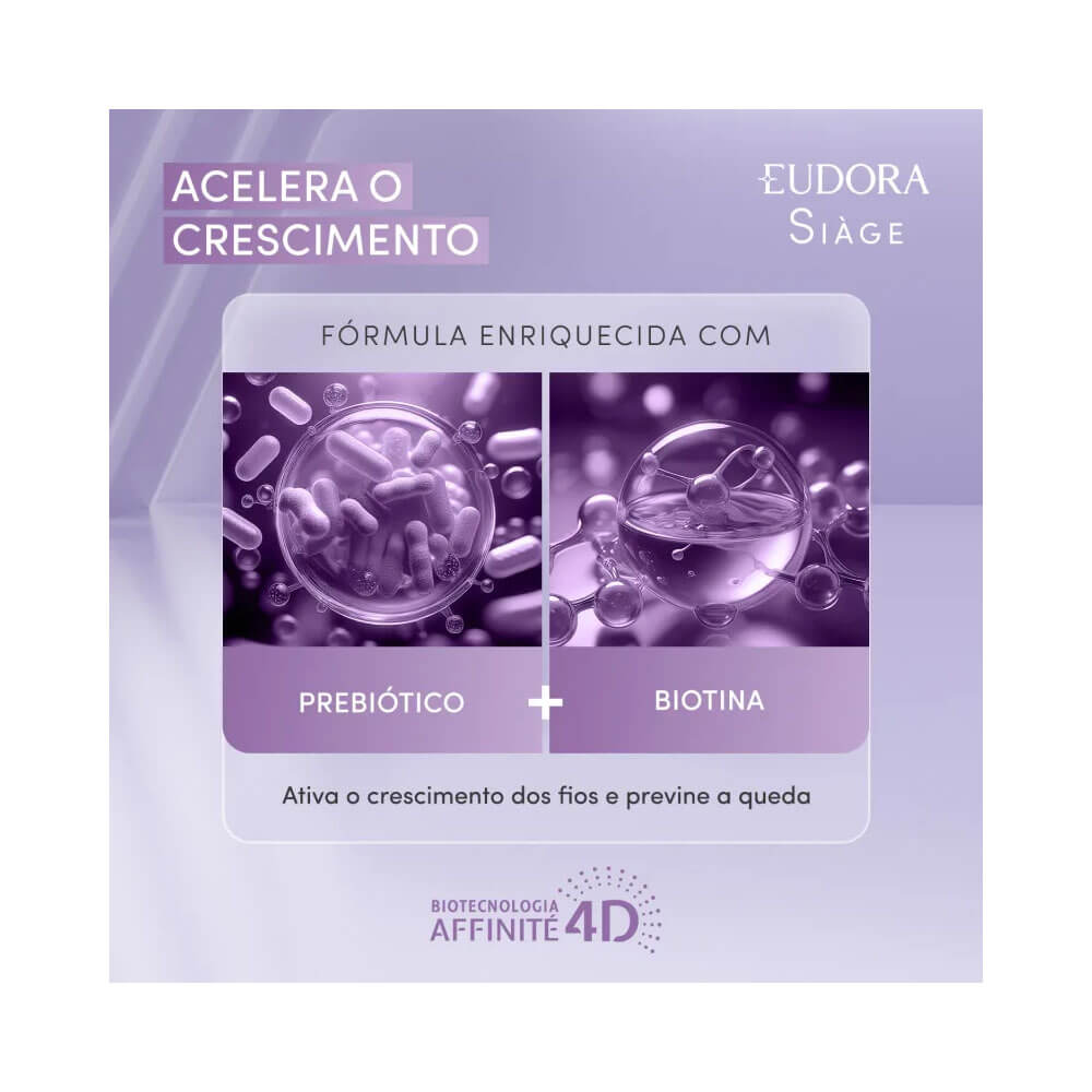 Imagem informativa do Condicionador Siàge Acelera o Crescimento mostrando ingredientes e tecnologia
