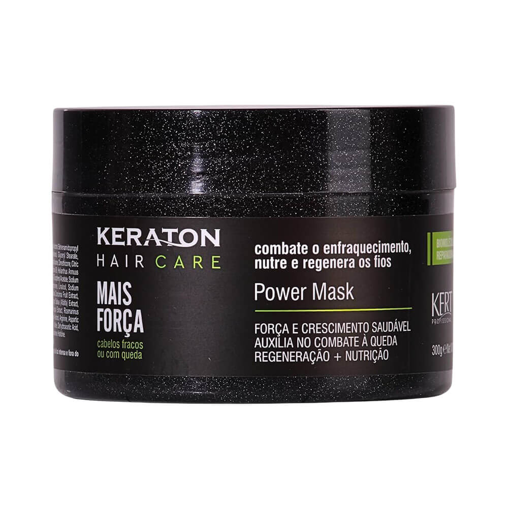 Máscara Capilar Keraton Mais Força 300g em embalagem preta com tampa rosqueável